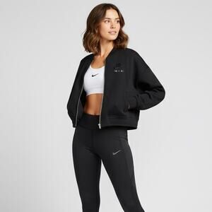 Nike Rally Varsity Air Bomber Jacket Women's Sz M Black Cropped Streetwear Gym
